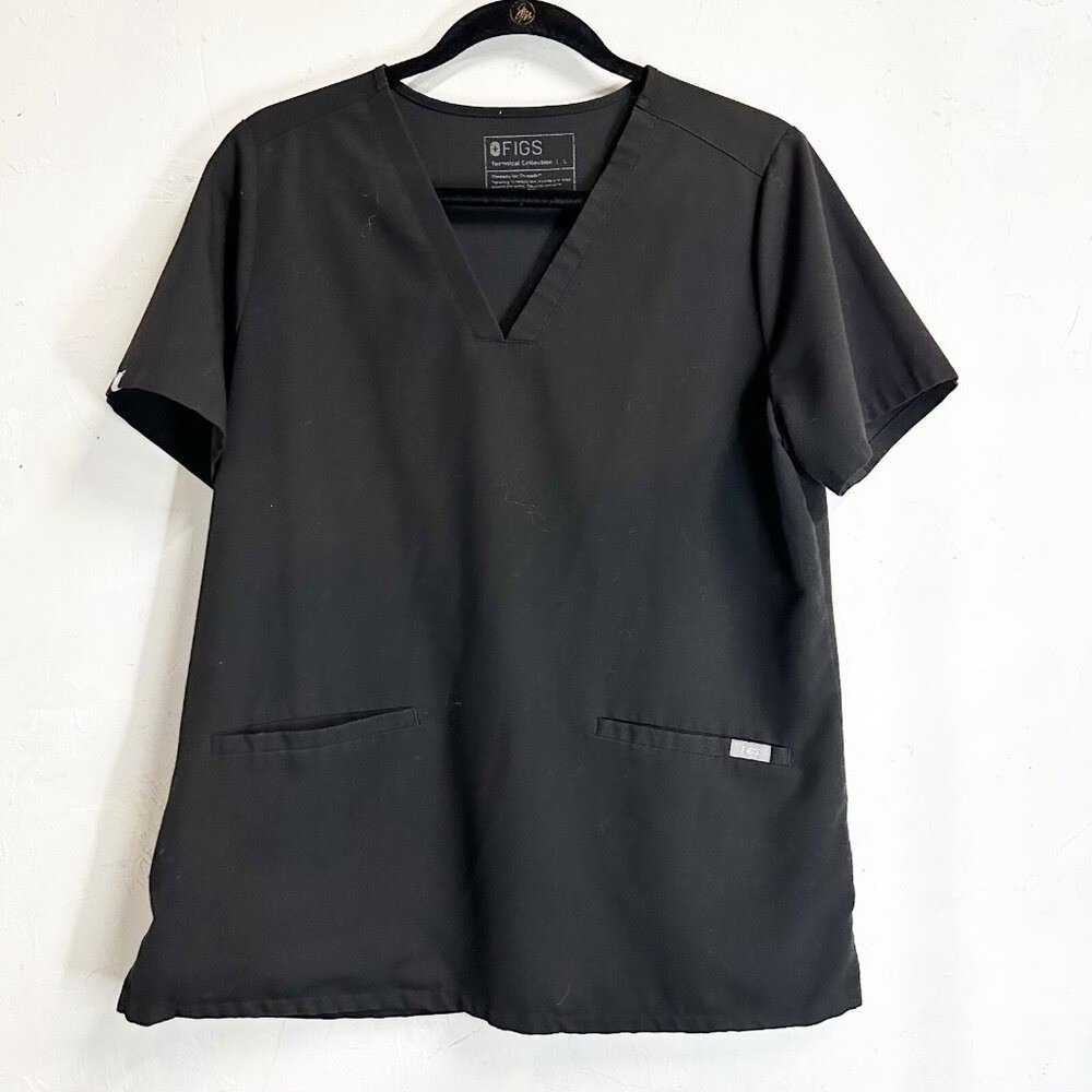 Figs Technical Collection Pocket Scrub Top Shirt Women's Large Black